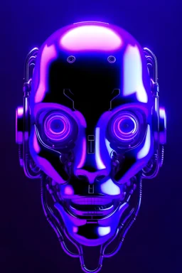 a head of futuristic robot with purple neon