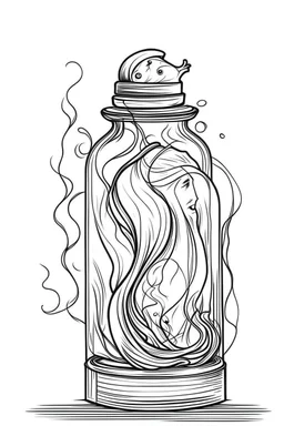 ghost stuck in the jar idea, line art, background, vector, svg, black outline on white background, leave plenty of white space beetween lines for coloring, tattoo style, tattoo idea,full body, minimalist