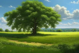 ultra photo realistic tree in meadow english countryside from a distance scenery painting