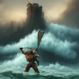 an ibis warrior in orange and green full battle armor, background of giant crashing ocean waves, a highly detailed illustration, realistic render, 8 k, micro detail, intricate, elegant, centered, digital painting, smooth, sharp focus, illustration, artgerm, tomasz alen kopera, peter mohrbacher, donato giancola, joseph christian leyendecker, wlop, boris vallejo