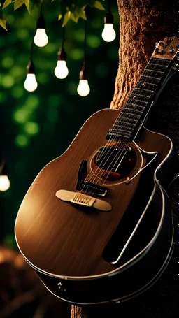 portrait of hairy spanish rock guitar ninja potato living inside a tree house in a hollow huge tree growing light bulbs, singing into ornate studio mic,bokeh like f/0.8, tilt-shift lens 8k, high detail, smooth render, down-light, unreal engine, prize winning