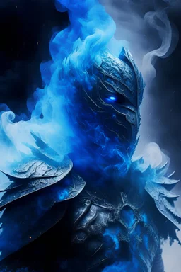 blue smoke in a shape of humanoid and a colour of a storm wearing a scalemail armor