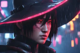 Itachi in 8k cyberpunk cgi artstyle, crow them, neon effect, close picture, rain, apocalypse, intricate details, highly detailed, high details, detailed portrait, masterpiece,ultra detailed, ultra quality