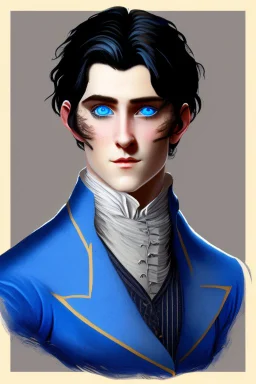 young black haired blue eyed dandy wizard in the style of beresford egan