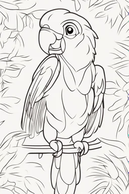 blank colouring book, white blank background, simple picture for toddlers, parrot, disney and pixar style