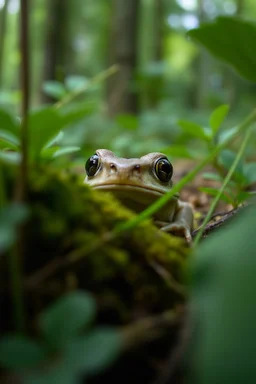 Blue Toad eyes peeking trough a forest