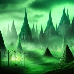 elven city in gloomy green light