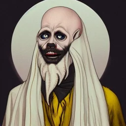 Nosferatu with white skin and a beard made of tentacles as a Russian Orthodox vampire with yellow eyes and vampire fangs