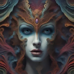 A surreal, high-definition 3D image featuring a gothic-inspired composition. The colorful face is split in half, one side depicting an angelic visage, while the other side represents a beastly countenance. The intricate details and vibrant colors enhance the otherworldly quality of the image, creating a captivating visual experience.