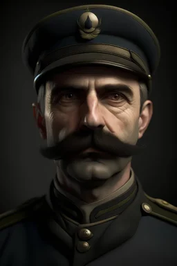 French sergeant, small moustache, grim expression
