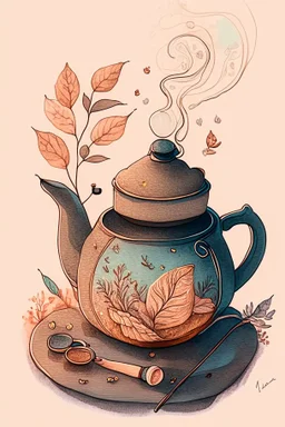 Cozy vibes drawing art tea pot