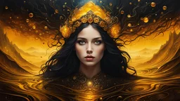 ajanicki brlla In the depths of the amber, a dark and mysterious world unfolds, where a surreal death girl with eyes of liquid gold wanders, lost in the amber's enigmatic dreamscape surrealistic