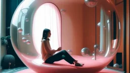 Aestheticism, room and woman in bubble shape