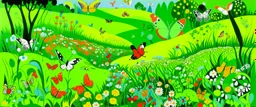 A lime green stinky field with butterflies painted by Stuart Davis