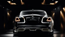 Rear View A stunningly realistic (((rolls royce x mansory))), intricate detail and perfection in every surface, glimmering metal and luxurious contours, a (perfect model) for a desktop wallpaper fit for high resolution screens, evoking a sense of futuristic elegance in a (4K cinematic atmosphere).