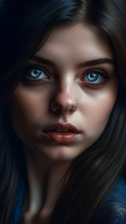 masterpiece, best quality, high resolution:0.9) ::wallpaper of a close-up women , deep blue eyes, important deep neckline , light outfit , short crop-top,generous shapes and long black hair , Whole character:: intricate detailed, hyperdetailed, maximalist, photorealistic, 8k resolution