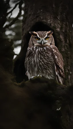 hibou mystérieux dans un arbre