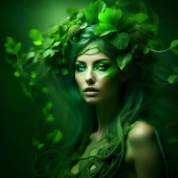 mystical powerful greenish botanical woman