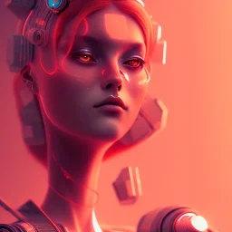 A beautiful portrait of a cute cyberpunk woman facing camera orange color scheme, high key lighting, volumetric light high details with white stripes and feathers