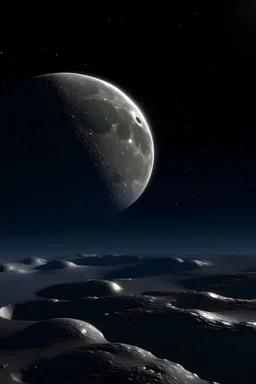 paisaje de la luna con sus cráteres, con lluvia de estrellas en el firmamento y el paso de un satelite