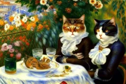 Two cats on a terrace. Auguste Renoir. Perfekt brown eyes with perfect iris.