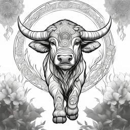 outline art, coloring pages, white Background, Black line, sketch style, only use outline, mandala stile, clean line art, white background, no shadow and clear and well, mandala BISON,