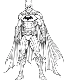 batman, coloring page, no leaves, full body (((((white background))))), only use an outline., real style, line art, white color, clean line art, white background, Sketch style