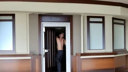 guy sniffs numbers on his hotel room door