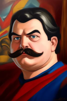 Fat Superman mustache at the casino oil canvas.