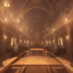 School of learning magical arts, whole building, mysterious, celestial ambience, soft lighting, unreal engine 5 volumetric lighting, intricate details, realistic style, 8k resolution