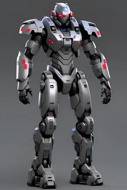 Full body picture of a 7'9 combat android that is bulky