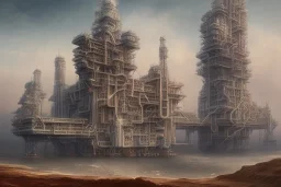 Oil platform in the desert painted by HR Giger