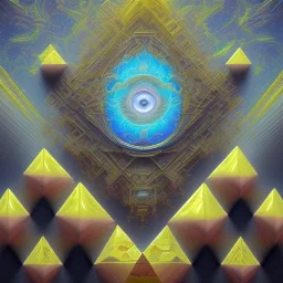 Octane render. 4K Oil painting. Fine art. Detailed. Fractal. Chakras. Sacred geometry. a brain exploding. kintsugi. Chaos. Eye hovering over unfinished pyramid. Illuminati. a mind fracturing. confusion. Tears the color of oil. oil spill.