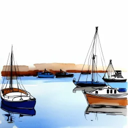 Harbor scene, minimalism, style of John Lovitt, watercolor and ink with thick paint textures, lots of negative white space