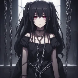 dark anime sadgirl with a chains