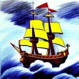 Dibujo de un Galeón español en una tormenta con estilo de Rafael Sanzio