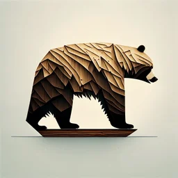 combine textured log with shape of a bear, graphic style, minimalistic,clean