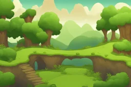 panorama of the level landscape for 2d platformer with grass, ground, trees etc