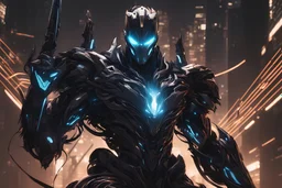 Machine with cyber mask in 8k solo leveling shadow artstyle, Crystal and Symbiote them, neon effect , magic circle, close picture, full body, apocalypse, intricate details, highly detailed, high details, detailed portrait, masterpiece,ultra detailed, ultra quality