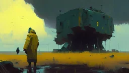 Science fiction painting, Denis Sarazhin Simon Stålenhag, Goro Fujita Nicolas Bruno, sinister skies, harsh survivalism, Peter Sallesen, Hamish Frater, ominous vibes