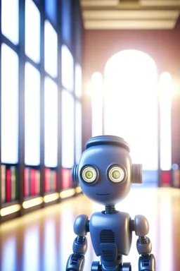 portrait of cute chat robot with nice hairdo waiting on high class web background, huge library background, high speed, motion blur, smoke, 4k, downlight, soft light, depth of field, photorealism, trending on art station