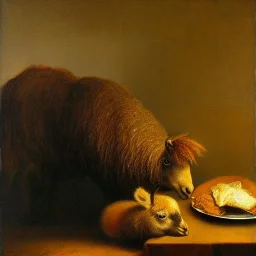 Cute llama is having breakfast.rembrandt