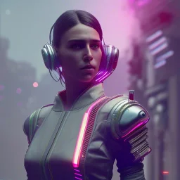 A cyberpunk soldier Armor wearing girl,cyberpunk 2077, ultra realistic,shiny, smooth, studio quality, octane render, Surrealism, Triadic colour scheme,glow-stick, ambient lighting polaroid, 100mm