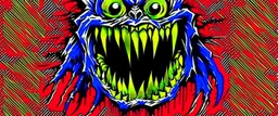 monster more angry and more 90s style, angry fast, extreme, wild, so so angry, red and purple background with 90s style slashes, 45 degree angle, ferce,