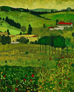 An olive green wasteland with a nuclear warehouse painted by Gustav Klimt