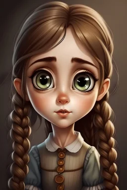 Create a digital art depiction of a cute Pakistani girl with big grey eyes, sporting a casual dress and a charming long braid hairstyle." Hd high quality resolution