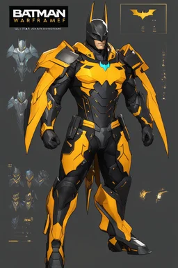 Full body Batman ultra advanced warframe with the whole and full body full armor with ultra sophisticated machine compagnon ultra high resolution and details,walk in street city bussy