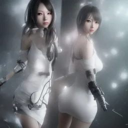 hitomi tanaka, full body, dress white, long black hair, vilage, realistic, intriacte detail, sci-fi fantasy style, volumetric lighting, particales,highly detailed,cinamatic, deep colours,8k