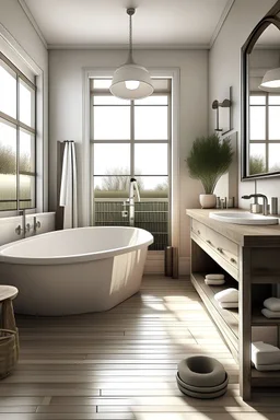 moderne landelijke badkamer met een douche en een bad en een badkamer meubel