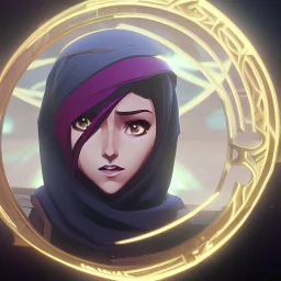 3d anime Only the face Muslim Pretty impressive women inside a circular frame,Portrait image,professional look